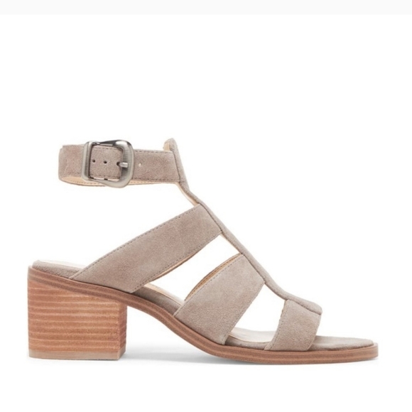 Sole Society Tenlyn Suede Strappy Sandals Block Heel Gladiator Mushroom 10 - Picture 1 of 5